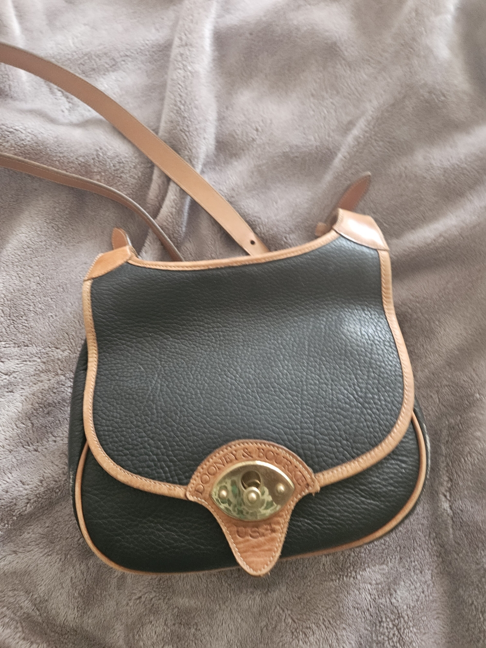 Dooney & Bourke Black Pebble Leather Crossbody with Tan Trim